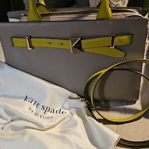 Kate Spade Gray Satchel with Lime Accents
